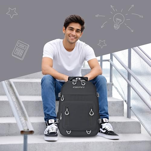 Image of Gear Street Style 19 inch /38L Large Water Resistant School Bag | Casual Backpack | Daypack | Travel Backpack | Kids Bag for Boys /Girls (Black - Black)