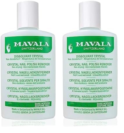 MAVALA - Crystal 100 ml, QuitaEsmalte de Uñas, Sin Acetona, Elimina el Esmalte de Uñas, Rápido y Eficaz, QuitaEsmalte Ecológico Sin Olor, para Todo Tipo de Uñas (Paquete de 2)
