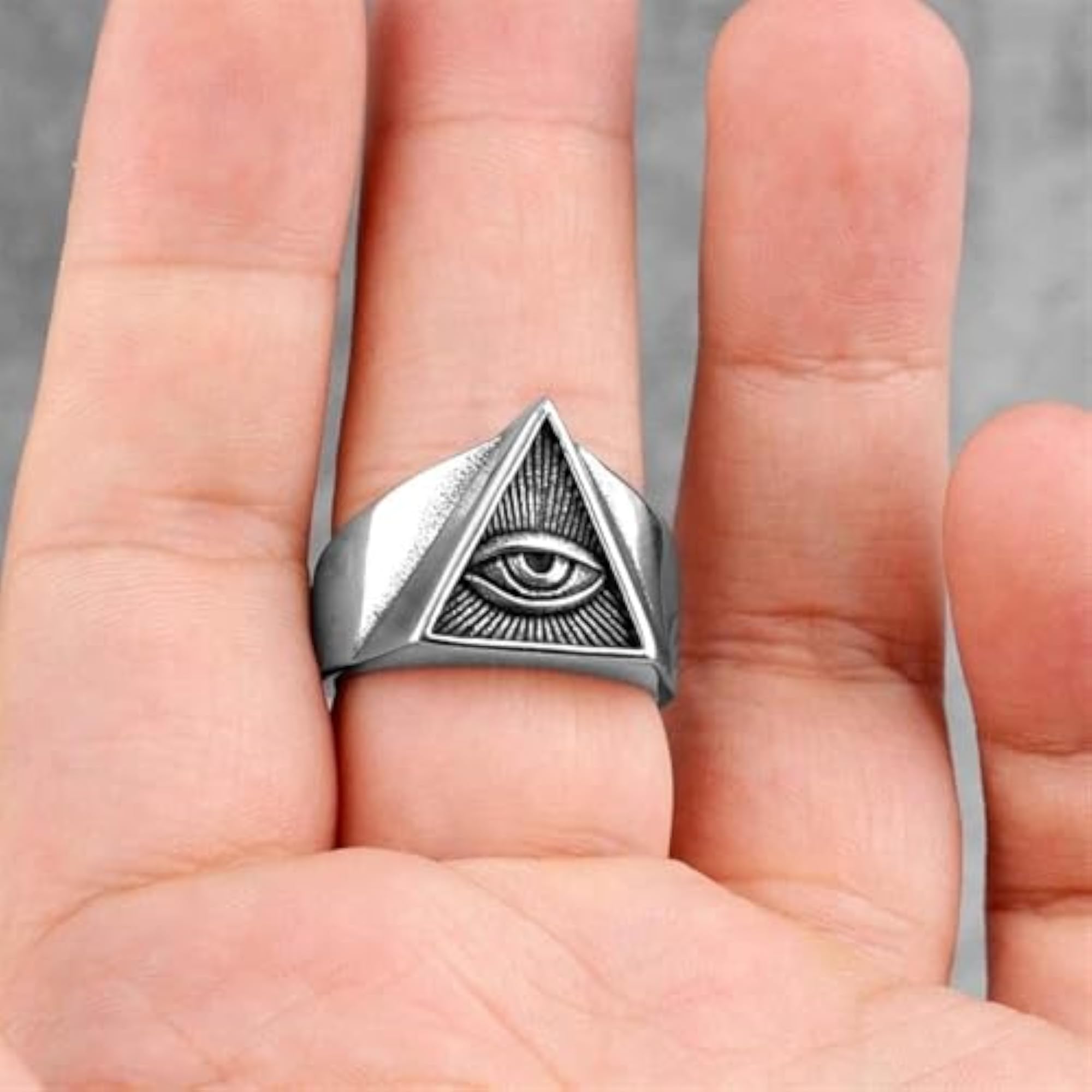 Gothic All-Seeing Eye Triangle Ring, Stainless Steel