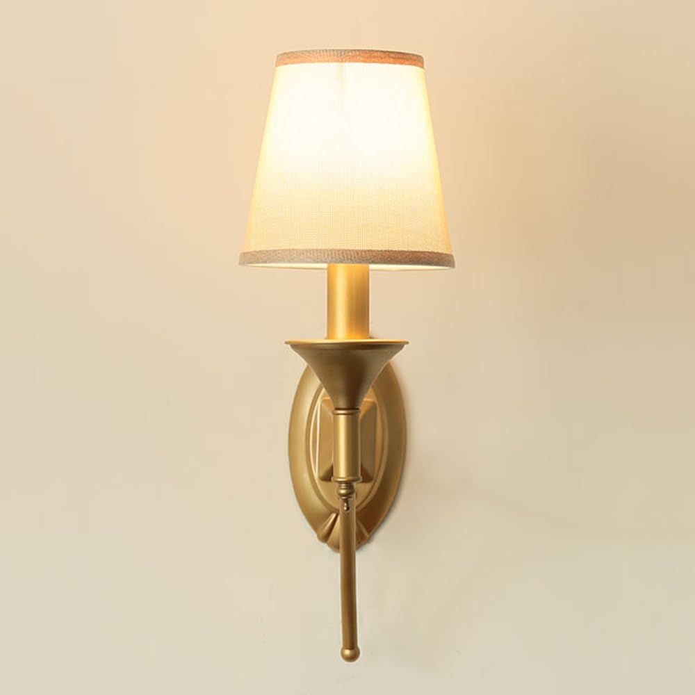 Applique da Parete in Tessuto, Lampada da Comodino, Applique retrò con Cablaggio Fisso, luci E14 con Paralume in Tessuto per Camera da Letto, Soggiorno, corridoio