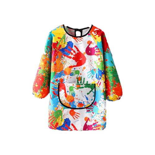 Weenwill Delantal Pintura Niño,Delantal Infantil Bata Pintura Niños,con Diseño de Grafiti,de Manga Larga y Bolsillos Grandes,Delantales de Arte para Niñas y Niños,Ideal para Cocinar,Pintar