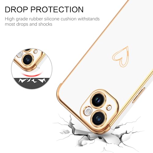 BENTOBEN Case for iPhone 15 Case, Cute Heart Pattern Plating Soft Silicone TPU Bumper Shockproof Protective Women Girls Flexible Anti Slip Phone Case for iPhone 15 6.1", White by BENTOBEN - Used condition - CA$8.17