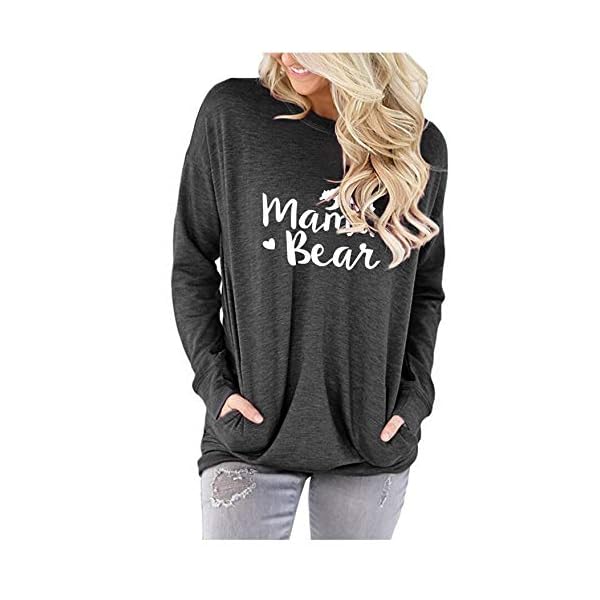 onlypuff-Casual-Loose-Fit-Pocket-Shirt-for-Women-Cute-Mama-Bear-Printed-Tunic-Tops-Round-Neck onlypuff Mama Shirts for Women Dark Gray Pocket Tee Shirts Loose Fitting Tops XXL