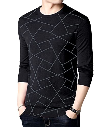 Image of Walter Jackson Premium Cotton Geometric Print Round Neck Slim Fit T-Shirt