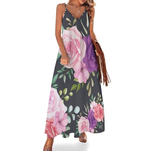 Robe maxi de plage sans manches à fleurs violettes et roses