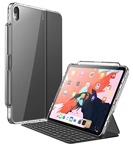 i-Blason Case for iPad Pro 12.9 Inch (3rd Generation) 2018 Release, [Compatible with Official Smart Cover and Smart Keyboard] [Halo] Clear Protective Case with Pencil Holder, Clear, 12.9