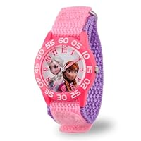 DISNEY Frozen Elsa and Anna Watch for Kids, Pink, Pink, Purple, Frozen Plastic Watches 1 - Pink Bezel/Pink Nylon Strap