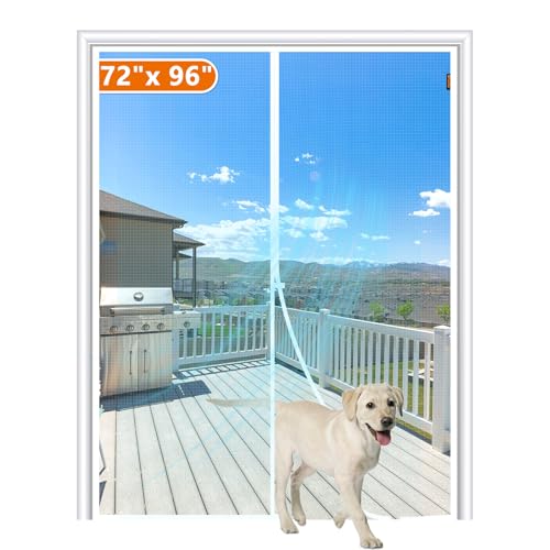 Image of MAGZO Magnetic Screen Door Fits Door Size 72 inchx 96 inch, Hands-Free Mesh White