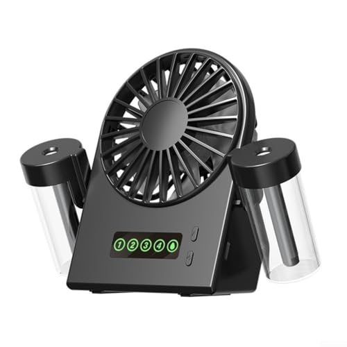 Feeshoppher Ventilador de nebulización recargable portátil, ventilador de escritorio de doble pulverización, dispositivo de refrigeración para el hogar, oficina, viajes al aire libre (negro)