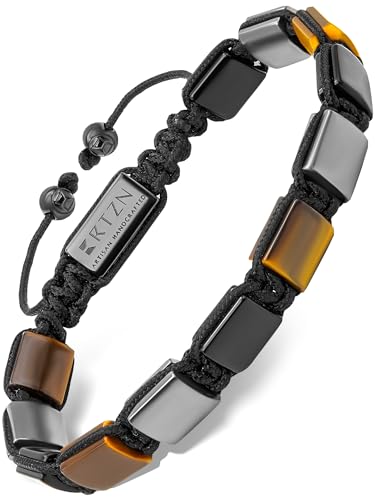 RTZN® Triple Protection Bracelet for Men – Premium Artisan Handcrafted Authentic Tiger Eye, Black Obsidian & Hematite Bracelet for Men – 8mm Protection Stones Mens Bead Bracelets