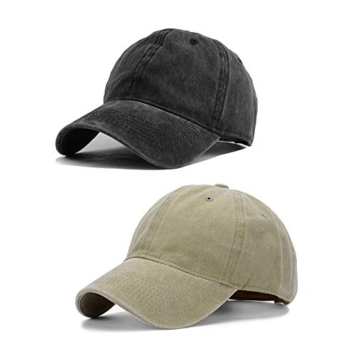 Image of HH HOFNEN Baseball Cap Washed Cotton Unstructured Vintage Hat for Men Women | Unisex Sports Ball Caps Sun Protection Adjustable Outdoor Curved-Brim Dad Hat Classic Plain Cap