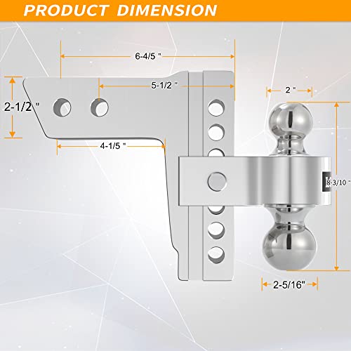 Locame Adjustable Trailer Hitch, Fits 2.5-Inch Receiver, 6-Inch Drop/Rise Aluminum Drop Hitch,18,500 Lbs Gtw-Tow Hitch For Heavy Duty Truck With Double Stainless Steel Locks, Lc0026 #TOP2