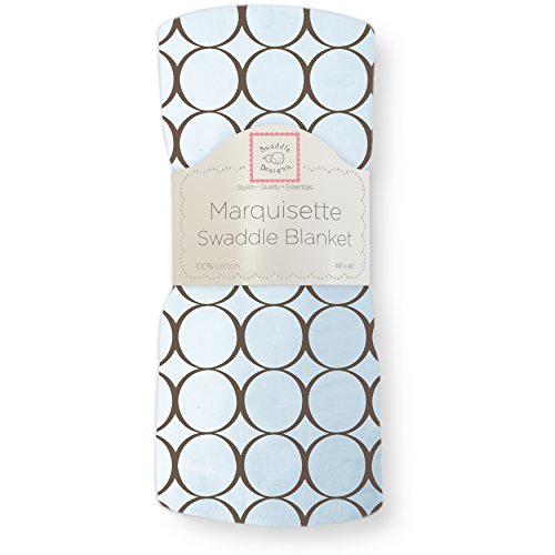 Image of SwaddleDesigns Marquisette Swaddling Blanket, Premium Cotton Muslin, Brown Mod Circles on Pastel Blue