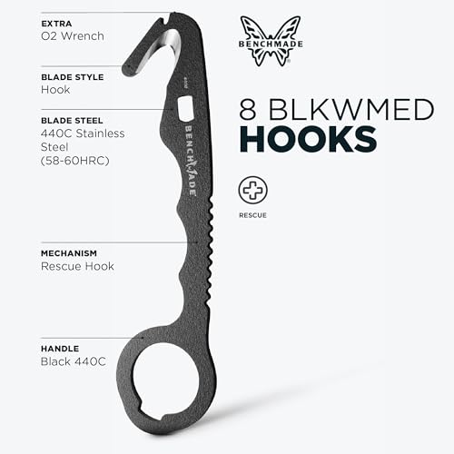 Benchmade - Hook Safety Cutter and O2 Wrench for Rescue and Tactical Use with Black 440C Handle (8 BLKWMED) - Image 2
