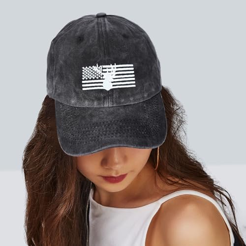 Image of Embroidered Baseball Cap for Women Men Vintage Adjustable Washed Distressed Denim Baseball Hat