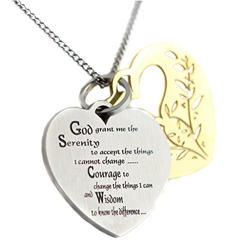 Rush Industries Filigree Serenity Prayer Heart Shaped Two Tone Two Piece Pendant 12 Step Serenity Prayer Necklace
