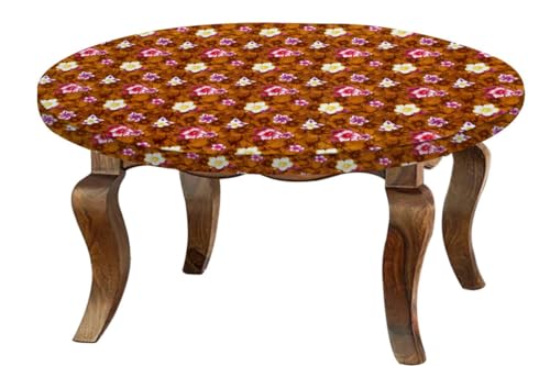 Image of The Furnishing Tree Round Elastic Fitted Center Tpoy Table Cover WxL 20x20 Inches Floral Pattern Orange