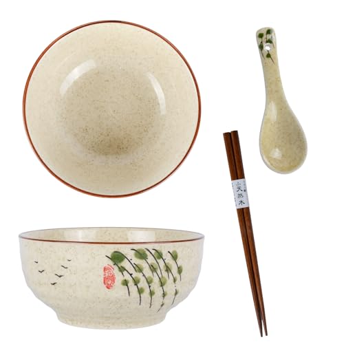 Juego de tazón de cerámica ramen japonés con palillos y cucharas 580ml grandes sopas fideos udon ensaladeras para los amantes del ramen