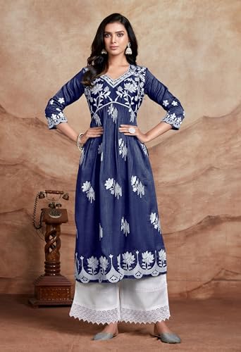 Image of EthnicJunction Women's Silk Blend Regular Fit Chikankari Embroidered Naira Cut Kurta