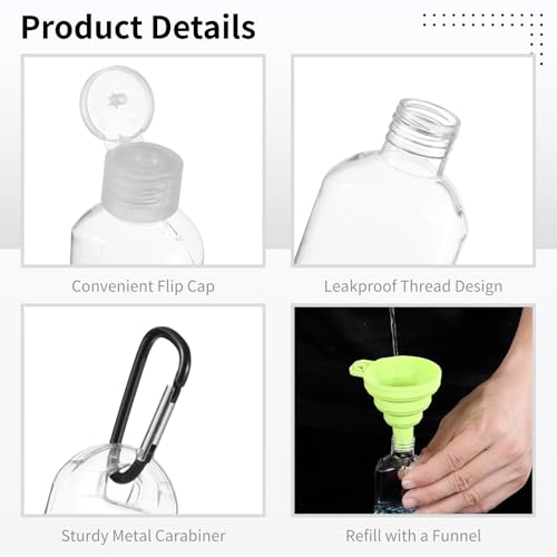 60 PCS Keychain Empty Hand Sanitizer Bottles - 1.7 oz Portable Keychain Travel Bottles, Empty Squeeze Plastic Bottle with Flip Cap, Refillable Containers with 2 Foldable Funnels for Shower Gel Lotion4
