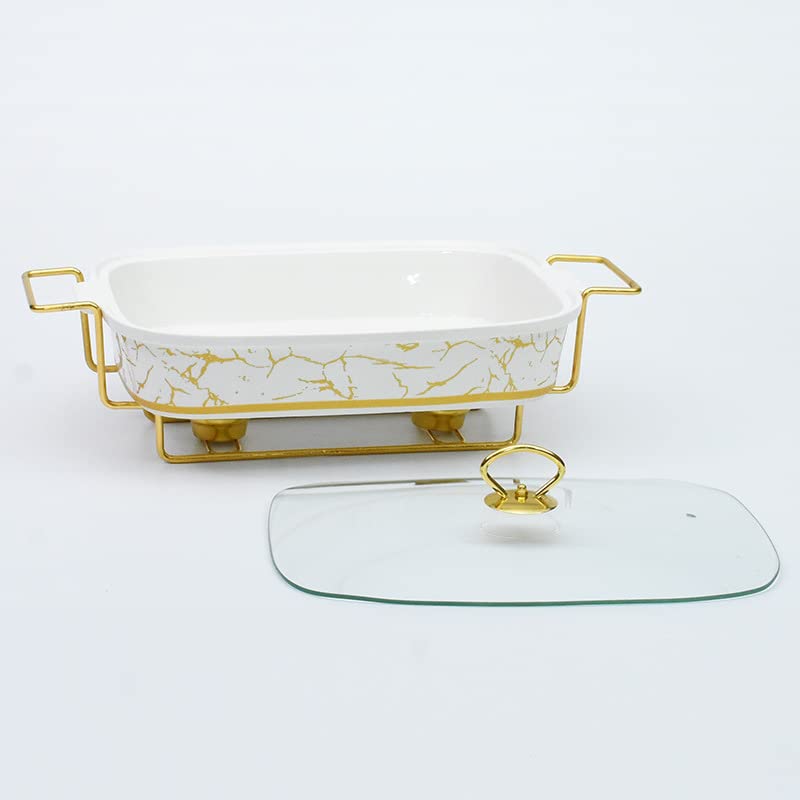 Juego de 3 calentadores de comida para buffet, equipo comercial para hoteles y restaurantes, ideal para bodas y fiestas. Plato de cerámica dorado de lujo (1,2 L/2,0 L/3,5 L - Tamaño grande mejorado).