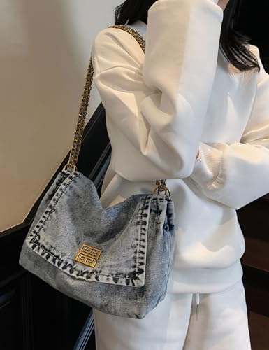 Denim Shoulder Bag for Women Vintage Jean Crossbody Casual Purse with Chain Strap2