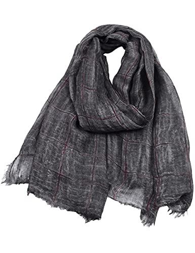 Kangqifen Foulard unisexe doux en coton et lin à carreaux pour l'été ou l'hiver - Noir - taille unique Cover