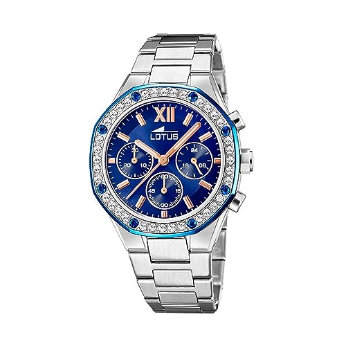 LOTUS Montre Femme Analogique Acier Inoxydable 316L Argent - Quartz Chronographe - Verre Minéral Haute résistance - Étanche 5 ATM - Special Prices 18872/2