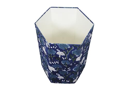 Image of Generic 3.3 Gallon Cotton Hand Block Printed Paper Waste Basket |Small Decorative Trash Can for Housewarming Gifts in Living Room, Bedroom, Bathroom | Eco-Friendly, Plastic-Free (1, BLUE FLOWAR)