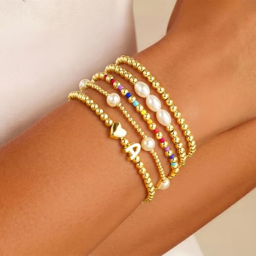 Turandoss Birthday Gifts for Girls, Initial Beaded Stretch Bracelet Set by Turandoss - Used condition - Image 2