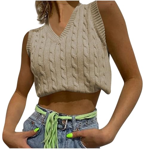 Sweater Vest Women Sleeveless Tank Tops Knit Solid Casual Ribbed Cropped Pullover Tops Fashion Teen Girls Y2K Clothes