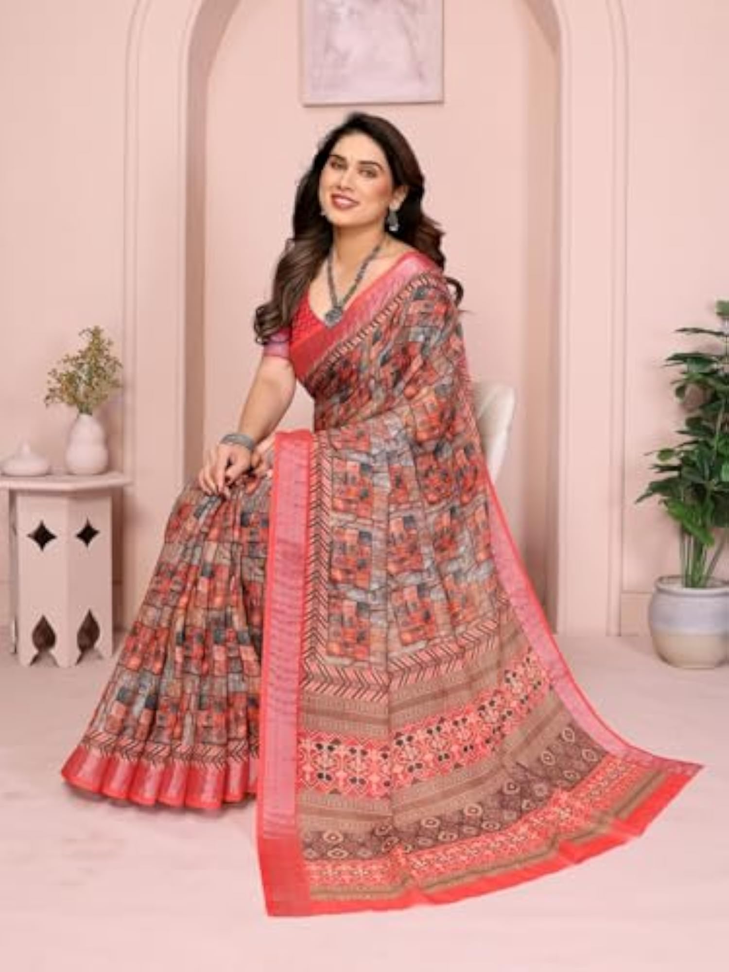 Women Digital Printed Linen Cotton Saree