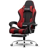 GTPLAYER Gaming Chair, Computer Chair with Footrest and Lumbar Support, Height Adjustable Game Chair with 360°-Swivel Seat and Headrest and for Office or Gaming (RED, Fabric)