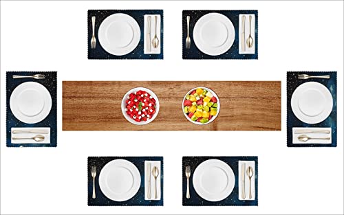 Housedoit Placemats Set Of 6 For Dining Table Restaurant Party, Washable Heart Resistant Place Mats Laciness Design Home Decor（12 X 18 Inch - Glitter Blue Gold Black Galaxy #TOP7