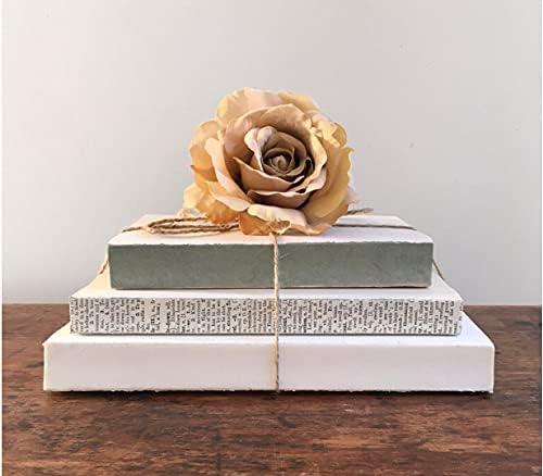 Sage Green and White Decorated Farmhouse Books, Wedding Centerpiece, Shelf Decor, Mantel Decoration, Painted Books