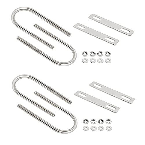 Image of Round U-Bolts 1.57 inch(40mm) Inner Width M8 Thread 304 Stainless Steel Silver with Plates Nuts Flat Washers for Car /RV /Trailer Bumper, 4Pcs