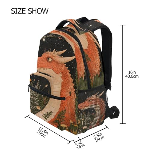 Dragon Flower Moon Backpack for School Boys Girls Adults Kids Bookbag Laptop Bag 18L4