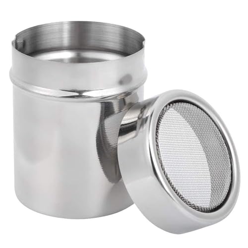 Polvo de acero inoxidable Coctelera, Espolvoreador de Acero Inoxidable con Rejilla de Tela metálica, azucarero de cocina con parte funcional de malla, Agitador Tamiz en Espolvorear Harina Fina