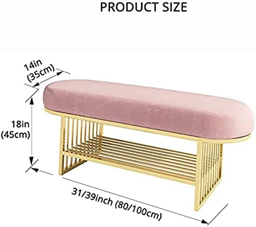 Banc à chaussures velours rembourré de luxe vert avec rangement doré