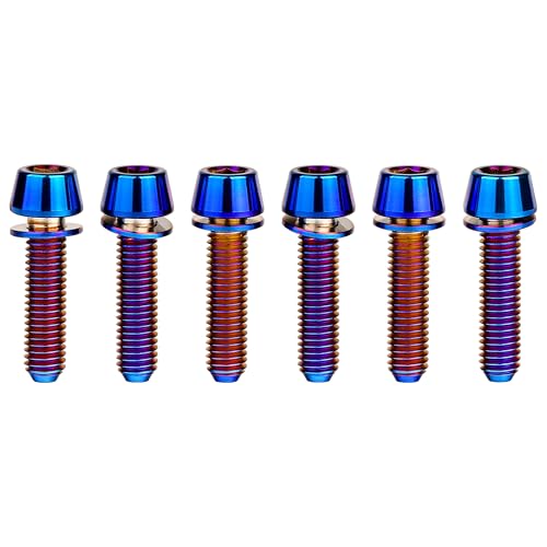 Image of Titanium Ti Allen Hex M5x16 18mm Tapered Head Bolt with Washer Screw for Bicycle Stem Parts Pack of 6 (Burnt Blue, M5x18mm)