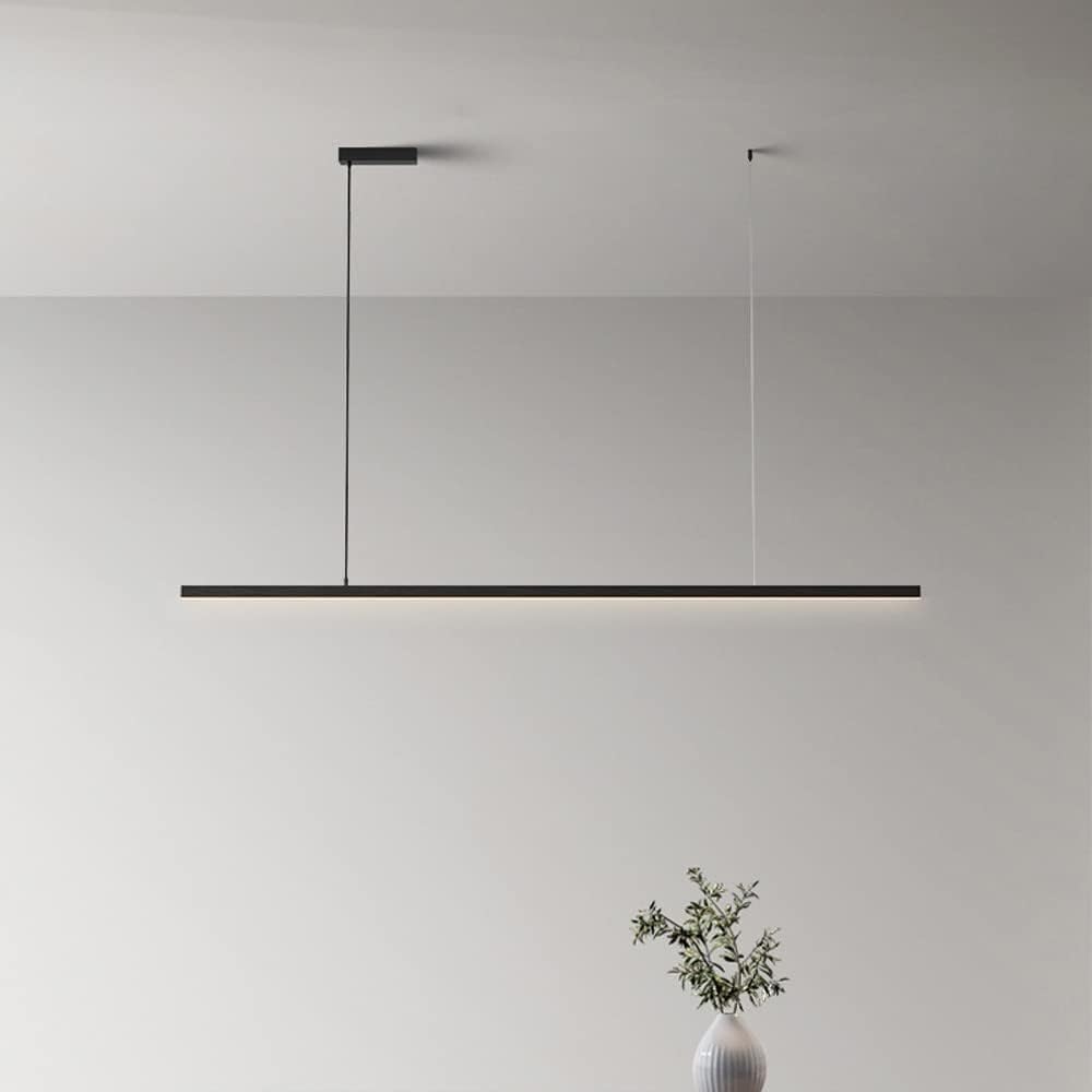 Sospensione Lineare Dimmerabile 40w/52w/64w LED Apparecchio A Sospensione Altezza Regolabile per Cucina Isola Sala da Pranzo Soggiorno Ufficio, Black, 90cm