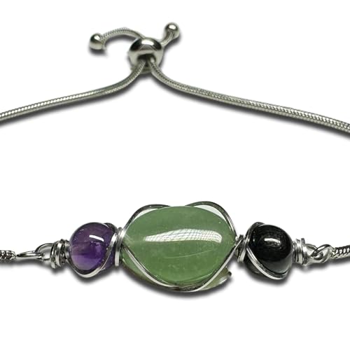 Rocks2Rings Aventurine Necklace Bracelet with Black Tourmaline | Amethyst Jewelry | I Am Heard Collection (Silver Bracelet)