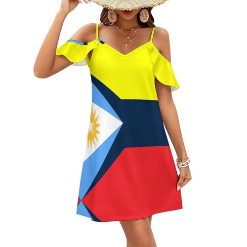 Vestido de cóctel de moda con la bandera de la Unión de Venezuela y Argentina para mujer, con hombros descubiertos, acampanado, mini vestido de verano para baile de graduación y playa, Estilo:, 4XL