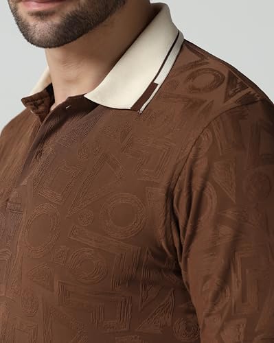 Image of TOPLOT Men's Premium Jacquard Polo T-Shirt | Geometric Textured Design | Contrast Collar & Cuffs | Soft Breathable | Perfect for Office & Casual Wear | Available in Pack of 2 (5281)