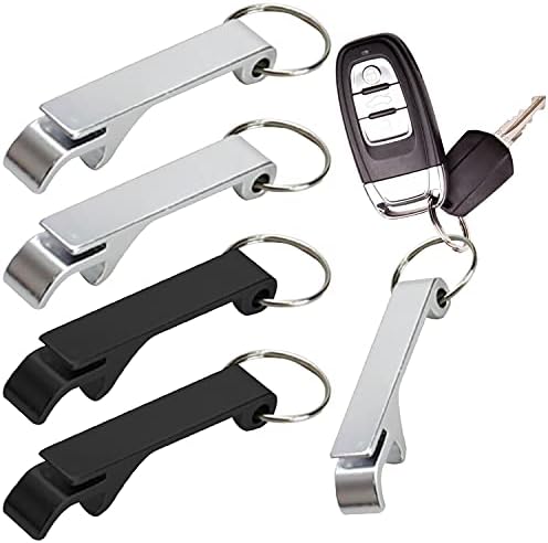 4 Pcs Bottle Opener Keyring Keychain Bottle Opener Mini Beer Opening Key Ring Aluminum Alloys Multi-Function Car Key Chain Small Bottle Opener Gift for Men Women Beer Lover Dad(Sliver+Black)