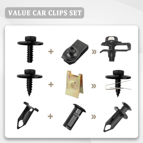 Image of 100PCS Car Clips Fasten Undertray Engine Splash Shield Guard Bumper Clips,Include U Clip,Screw Clips Metal Fasteners,Bolts Car Retainer Clips,Universal Automotive Push Fasteners Kit