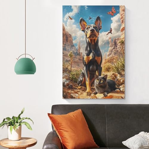 Doberman Murale déco salon tableau sur toile 50x75cm chic