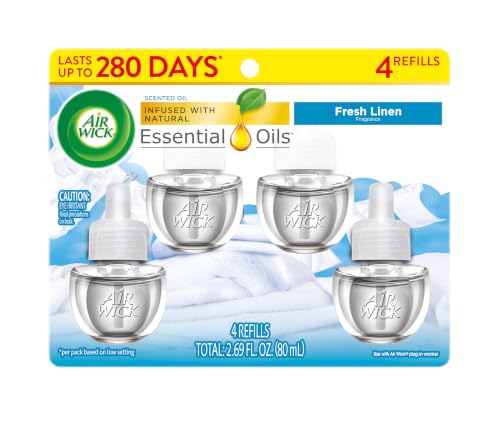 Image of Air Wick Plug-In Scented Oil Refills, 4 Count, Fresh Linen, Air Freshener, Essential Oils