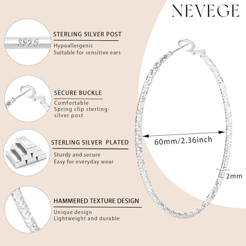 NEVEGE Gold Hoops Earrings for Women, 2mm Wide Lightweight Large Thin Gold Hoop Earrings 14k Gold Plated Hypoallergenic Sterling Silver Hoop Earring for Women 20/30/40/50/60MM4
