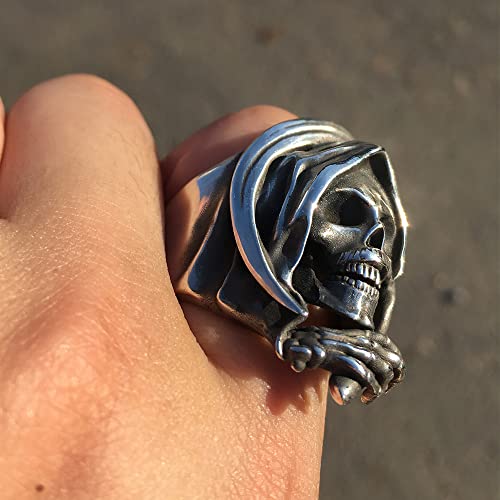 Customize Large Grim Reaper Skull Rings for Men 925 Sterling Silver Biker Punk Hip Hop Jewelry4